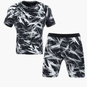 Custom Wholesale <b>Mens</b> <b>Compression</b> 2 Piece Gym Set Sport T Shirt & <b>Shorts</b> Custom Pattern Quick Dry Fitness Training Rash Guard - Product Image 1