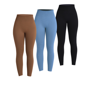 High Waist Solid Color Full Length Breathable Quick Dry Leggings Women's Stretch Knitted Spandex Polyester Seamless Basic Style - Product Image 1
