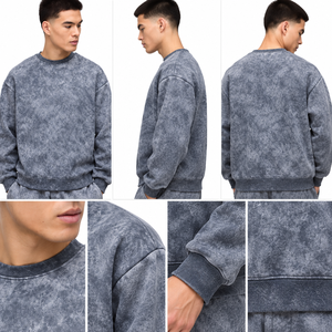 Men's Oversized <b>Tie</b>-<b>Dye</b> Crewneck <b>Sweatshirt</b> Regular Fit Casual Knitted Cotton French Terry Autumn Wear - Product Image 3