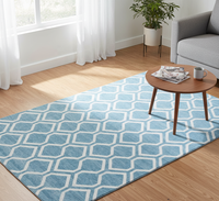 Tapis Kilim Géométrique Floral Moderne en Coton Jacquard Bleu Blanc Tissage Plat Nid d'Abeille Marocain Bleu Clair Écologique et Adapté aux Animaux