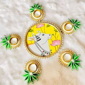Handmade Eco-Friendly Indian Rangoli <b>Set</b> 4 Lotus <b>Candle</b> Holders Traditional Design for Housewarming Wedding <b>Gift</b> Decoration - Product Image 3