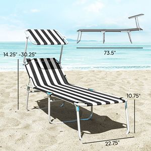 Sdraio Pieghevole da Esterno per Piscina con Parasole, Telaio in Alluminio Nero/Bianco, Cuscino in Olefin, Materiale in Corda per Piscina - Product Image 3