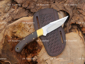มีดสแตนเลสสตีลคมกริบ 58 HRC ใบมีดแบบ Fixed Blade ปลายแหลม สำหรับงานอุตสาหกรรม/ล่าสัตว์ ด้ามจับทำจากไม้พะยูงและทองเหลือง - Product Image 6