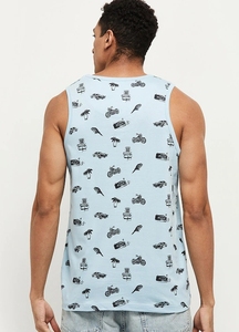 Camiseta sin mangas para hombre, azul claro, estampada, cuello redondo, informal, de algodón, transpirable, con diseño. - Product Image 5