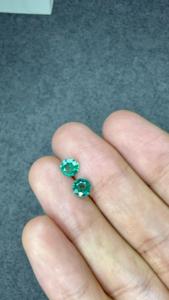 Pierre précieuse naturelle émeraude de Zambie ronde de 1,23 ct, paire assortie, pierres vertes de qualité joaillerie fine - Product Image 1