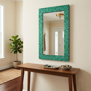 Espejo de Pared Rectangular de Mosaico Verde Esmeralda Hecho a Mano con Marco de Azulejos de Vidrio Texturizado, Espejo Decorativo de Lujo - Product Image 6