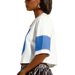 Camiseta de Fútbol Americano Personalizada para Mujer con Pedrería, Camiseta Corta de Primera Calidad, Top de Moda de Manga Corta, Fabricante OEM de Marca Privada - Product Image 2