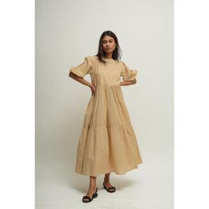 High Quality Beige A-Line Maxi <b>Dress</b> Petal Sleeves <b>Ruffles</b> Cotton Anti-static Eco-Friendly Natural Waist Summer Simple Style - Product Image 1