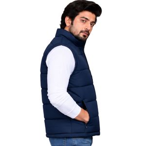 <b>Navy</b> <b>Blue</b> <b>Mens</b> Puffer Vest Sleeveless Quilted Winter <b>Gilet</b> Full Zip Stand Collar Warm Padded Casual Outdoor Jacket With Pocket - Product Image 4