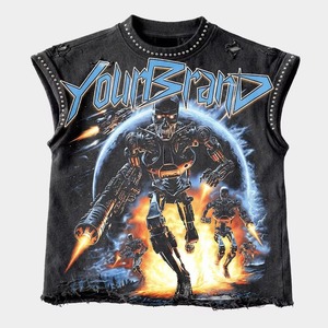 เสื้อกล้ามคอกลมผ้าฝ้าย 100% แห้งเร็ว พิมพ์ลายกราฟิกแบบ DTF ประดับเพชร คุณภาพพรีเมียม สตรีทแวร์ แขนกุด ใส่ได้ทั้งชายและหญิง - Product Image 3