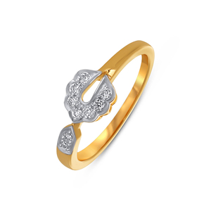 Classic Curve Diamond <b>Ring</b> Elegant Flower Shape <b>Ring</b> Gold Finish with Round Brilliant Lab-Grown Stone Floral Pave Design - Product Image 1