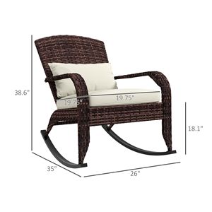 Sedia a dondolo Adirondack con schienale alto, in vimini, con cuscino e cuscino decorativo color crema per portico e balcone - Product Image 3