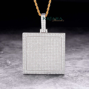 Colgante de Diamante Cuadrado, Plata 925, Bañado en Rodio, Corte Brillante Redondo, Amuleto de Lujo Unisex - Product Image 2