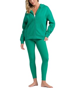 Sudadera con Capucha y Cierre para Mujer, Color Verde Sólido, Forro Polar de Algodón, Manga Larga, Transpirable, Ropa de Invierno - Product Image 3