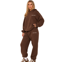 Ensemble de survêtement décontracté en molleton pour femme, pull à capuche oversize et pantalon, coupe ample, taille élastique, manches à revers, tenue de sport