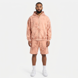 Custom <b>Men's</b> <b>Hoodie</b> <b>And</b> <b>Shorts</b> <b>Set</b> Cotton Fleece Two Piece Casual Streetwear Outfit With Screen Print Graphic Elastic Waist - Product Image 3