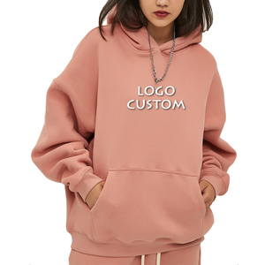 Sweat-shirt à capuche oversize pour femme avec logo personnalisé, tricoté long, à épaules tombantes, pour un style décontracté, avec logo sur le devant - Product Image 3