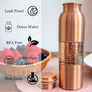 Bouteille d'eau ayurvédique en cuivre pur, design martelé, réutilisable, écologique, portable, finition mate, luxe moderne, logo personnalisé, OEM - Product Image 5