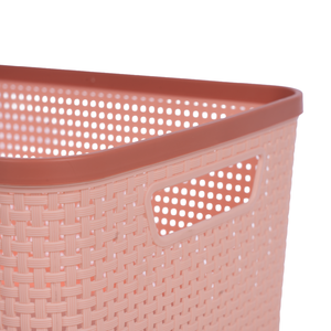 Panier de rangement en plastique léger et écologique Halo, motif tressé en rotin, organiseur de bureau, bac rectangulaire pour articles divers, panier à jouets - Product Image 3