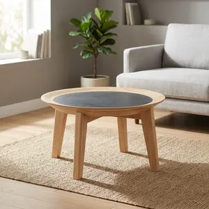 Natural Wooden Marble Top <b>Round</b> <b>Side</b> <b>Table</b> with Solid Wood Legs Minimalist Modern Home Furniture - Product Image 4