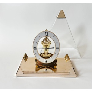 Triangle Acrylic <b>Desk</b> <b>Clock</b> With Golden Mechanical Movement Battery Operated Hourly Chiming Modern Design - Product Image 3
