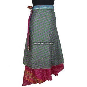 Summer Collection of Designer Wrap <b>Skirt</b> Newest Design Recycled Reversible <b>Silk</b> Sari Indian Printed Long Length Wrap Women's - Product Image 6