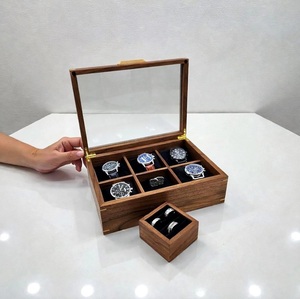 AHTE MANUEXPO Caja de Madera de Nogal para Relojes, Hecha a Mano, con 10 Ranuras y Soporte Opcional para Anillos, Regalo para Amantes y Coleccionistas de Relojes - Product Image 1