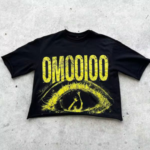 T-shirt noir en coton épais sur mesure OEM, coupe ample, impression numérique graphique, t-shirts amples pour hommes - Product Image 6