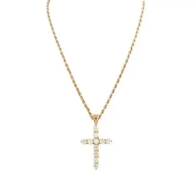 Ctw — parure de perles rondes en or Rose, pendentif en forme de croix avec diamant, 14k, 2.10