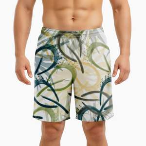 Shorts de plage pour hommes avec logo personnalisé, imperméables, extensibles dans 4 directions, mi-cuisse, sexy, grandes tailles, avec motif de short de bain - Product Image 4
