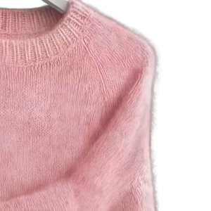 Suéter de punto de mohair rosa para mujer, cuello redondo, manga larga, informal, suave, cálido, holgado, puños y bajo acanalados, de secado rápido, para invierno - Product Image 3