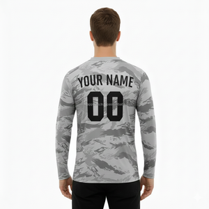 <b>Men's</b> <b>Black</b> <b>Long</b> <b>Sleeve</b> Crew Neck Regular Fit Custom Polyester/Cotton <b>T</b>-<b>shirt</b> 220g Solid Casual Front Logo Jersey - Product Image 4