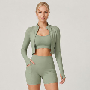 Women <b>Workout</b> 3 Piece Activewear Sport Bra Training <b>Jacket</b> Compression Shorts 3 Piece Set Women's Gym Fitness Comfortable 3 Pcs - Product Image 1