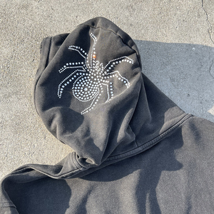 Nouveau sweat à capuche zippé en coton OEM personnalisé, style streetwear ample, vintage, effet vieilli, délavé à l'acide, avec strass, pour fabricants - Product Image 4