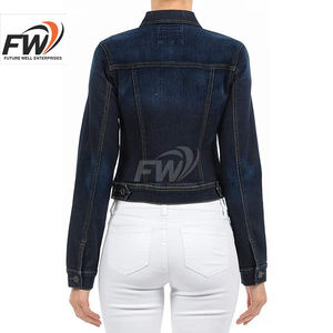 Chaqueta Vaquera Informal Extra Grande para Mujer, Personalizada OEM, con Forro de Spandex/Nylon, Relleno de Algodón, para Otoño, con Decoración - Product Image 4