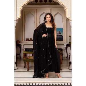 <b>XL</b> RTC Black Party Wear Anarkali Gown with Handwork and Real <b>Mirror</b> for Elegant Look - Product Image 3