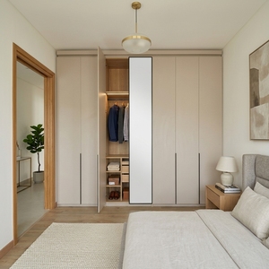 Solid Sungkai Wood Modern Wardrobe Full Length Mirror Large Minimalist Bedroom Closet System Wall Unit Luxury Internal Drawers - Product Image 3