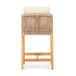 Silla hecha a mano de madera maciza de teca con respaldo de cuerda natural para muebles de cafetería, resort o salón. - Product Image 4
