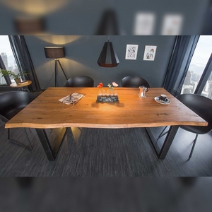 Mesa de comedor de madera con borde natural Vandana MAMMUT 180cm, borde de árbol de acacia silvestre, diseño industrial, tablero de 3.5cm - Product Image 2