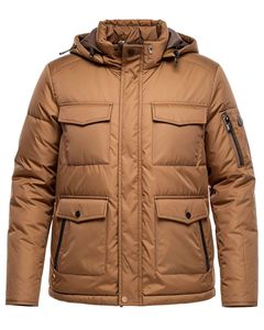 Men's Hooded Puffer <b>Jacket</b> Winter Thick Polyester Windproof Waterproof Casual Solid Color <b>Zipper</b> Closure Front <b>Pockets</b> - Product Image 1