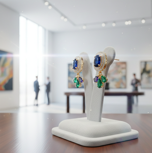 Boucles d'oreilles ovales bleues hydrogénées vertes pour mariage, en argent sterling 925 plaqué or 18 carats, idéales pour les fêtes, cadeau pour elle - Product Image 4