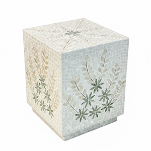 Table basse ronde en os incrusté, style marocain, nacre florale, meuble de luxe artisanal - Product Image 4