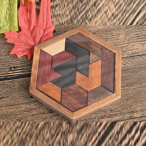 Wooden Hexagon <b>Puzzle</b> Toy Crafted With Colorful Geometric Rhombus Shapes Brain Teaser For Kids Logic Game Skill Development - Product Image 1