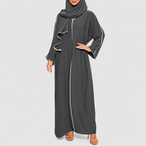 Premium Quality Of Open Front <b>Abaya</b> Set With Matching Hijab Ankle Length Long Sleeve White Piping Modest Women wear - Product Image 1