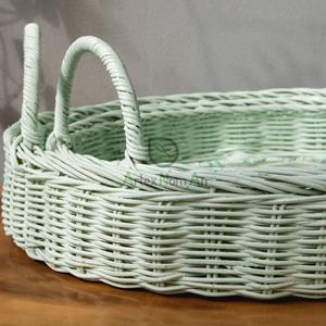 Bandeja de mimbre redonda moderna con forma de perla madre para uso doméstico, mesa de centro con incrustaciones, bandeja para servir frutas, organizador de tocador, caja de cartón - Product Image 5