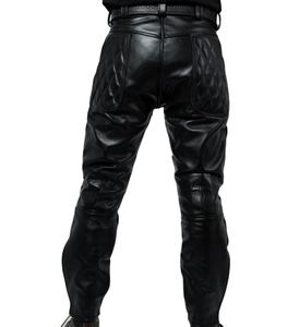 Pantaloni da <span class=keywords><strong>uomo</strong></span> in vera pelle di vacchetta, a vita media, con pannelli trapuntati. - Product Image 3