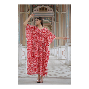 Vestido Largo Informal Bohemio para Mujer, Estampado Floral, Transpirable, Rojo, para San Valentín, 100% Algodón, ODM - Product Image 1
