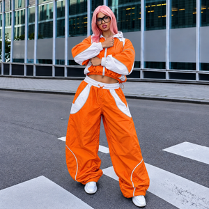 Private Label 150 GSM Womens Windbreaker Jacket <b>Track</b> <b>Pants</b> <b>Nylon</b> Windbreaker Set for Streetwear Brands - Product Image 2