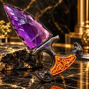 Daga de Cristal Morado Hecha a Mano de 6 Pulgadas con Mango de Resina Negra Ornamentado, Tallado en Relieve, Escultura Gótica de Fantasía, Decorativa y Coleccionable - Product Image 6