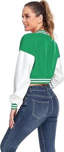 baby healthy Women's Crop Varsity <b>Jacket</b> Stitched Leather <b>Baseball</b> <b>Bomber</b> <b>Jacket</b> Y2K Streetwear Short Coat - Product Image 2